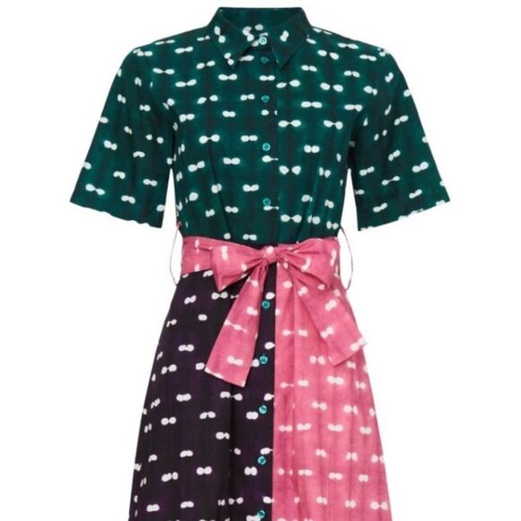 BUSAYO COLLECTIVE | Colorblock Polka Dot Belted Mini Shirt Dress Women’s Size 2 - Picture 3 of 11